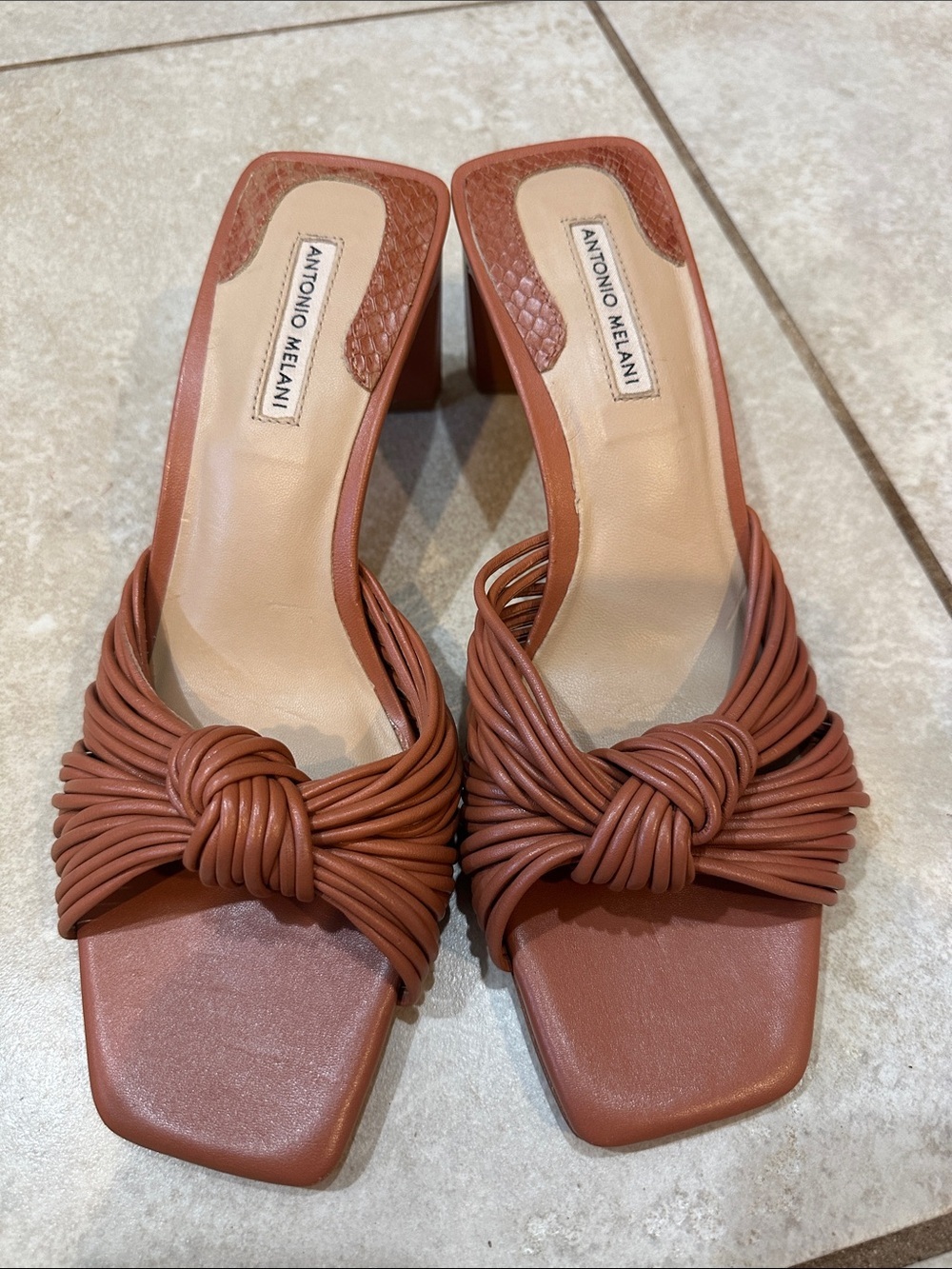 Antonio Melani Carmel Rose Knotted Square Toe Block Heel Mules Sandals 8.5